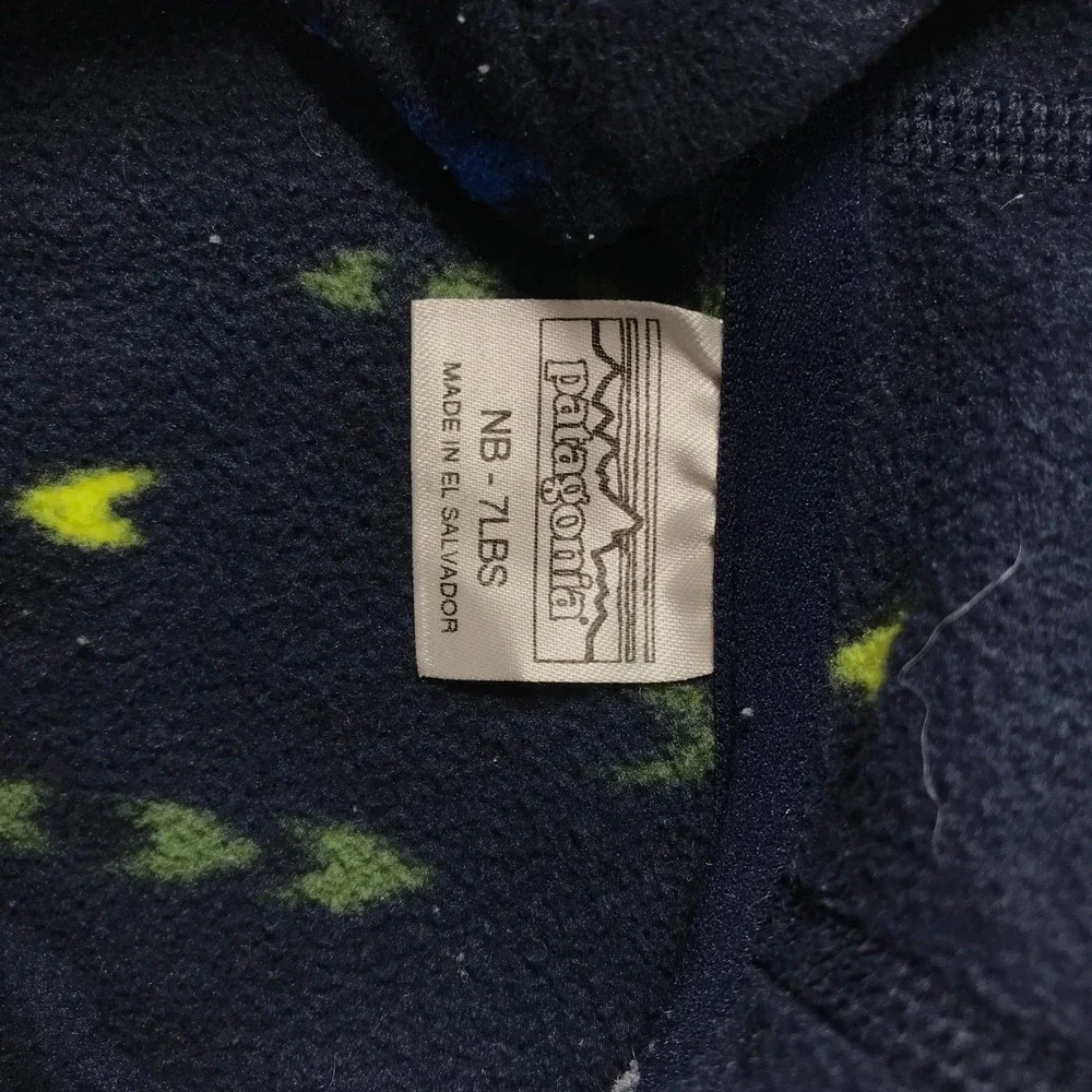 Patagonia Synchilla Fleece Bunting Newborn NB Navy Blue Geometric Arrow Hooded